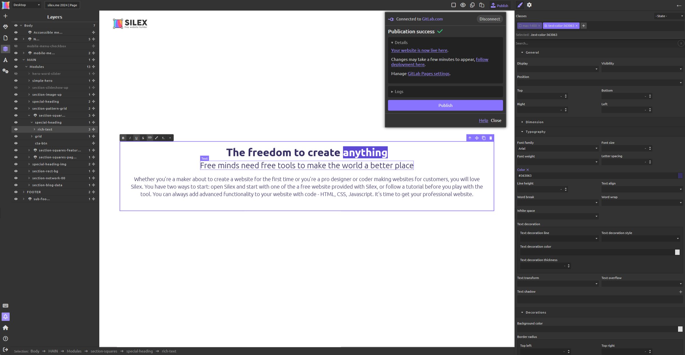The Silex visual editor: design your website visually, style with CSS, and publish anywhere